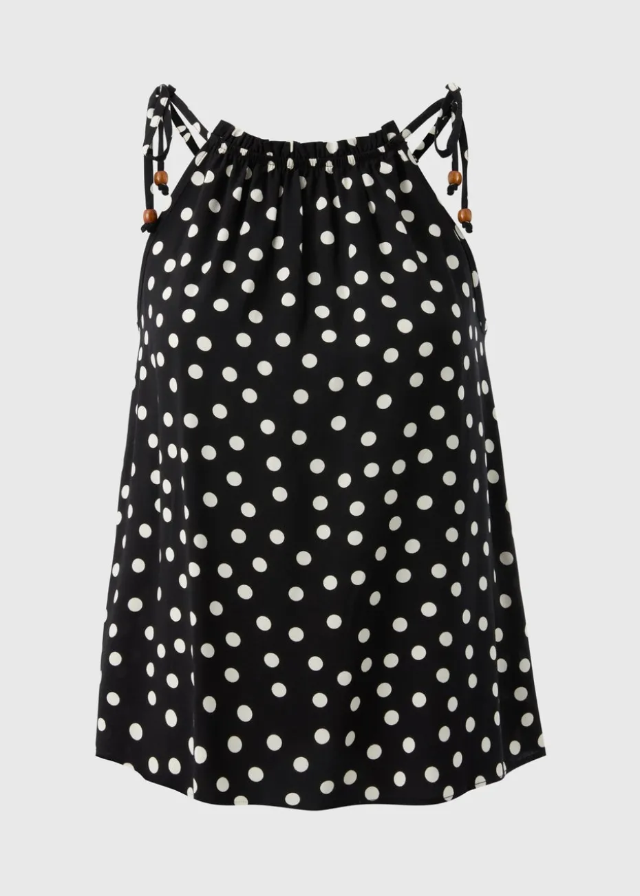 Black Polka Dot High Neck Tie Cami Top