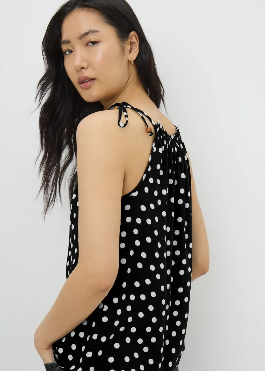 Black Polka Dot High Neck Tie Cami Top