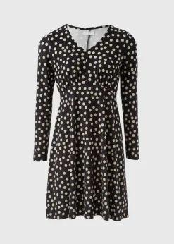 Black Polka Dot Long Sleeve Mini Dress