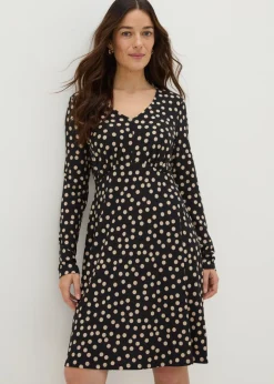 Black Polka Dot Long Sleeve Mini Dress