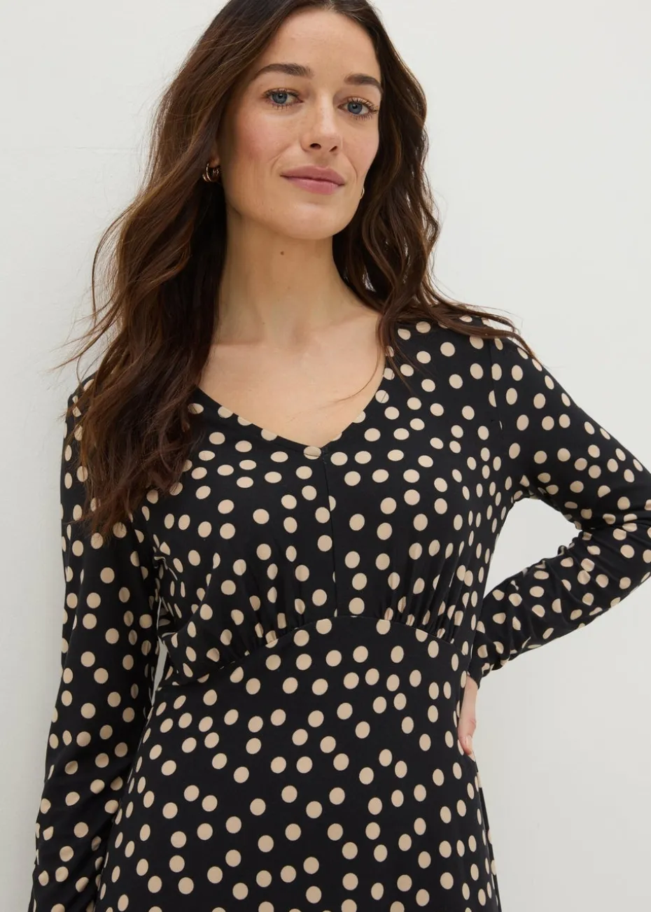 Black Polka Dot Long Sleeve Mini Dress