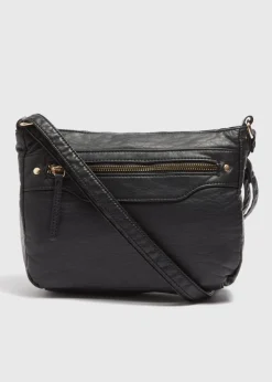 Black PU Washed Messenger Bag