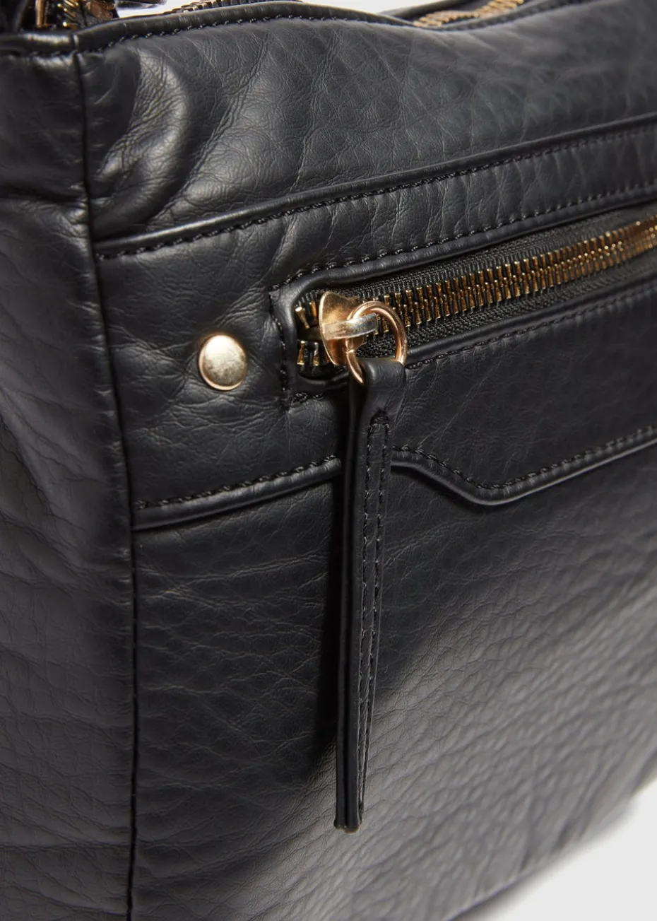 Black PU Washed Messenger Bag