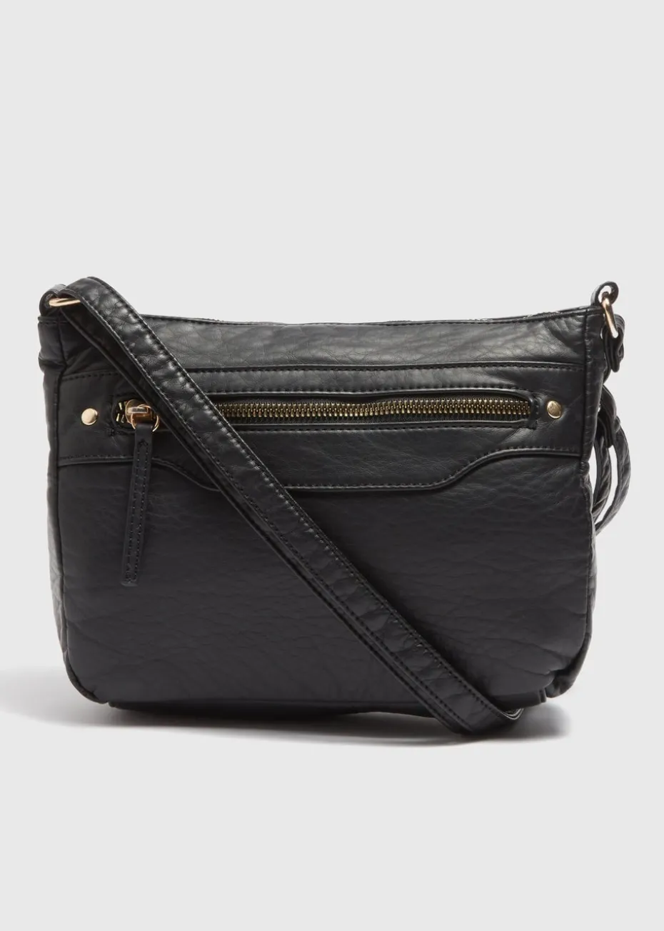 Black PU Washed Messenger Bag