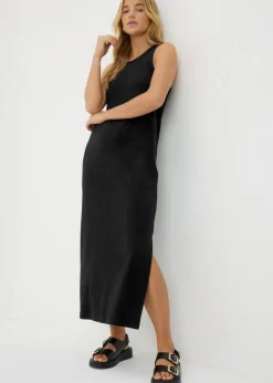 Black Racer Back Ribbed Midi Dress