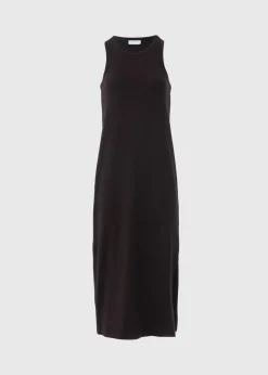 Black Racer Back Ribbed Midi Dress
