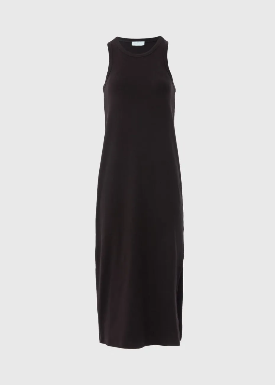 Black Racer Back Ribbed Midi Dress