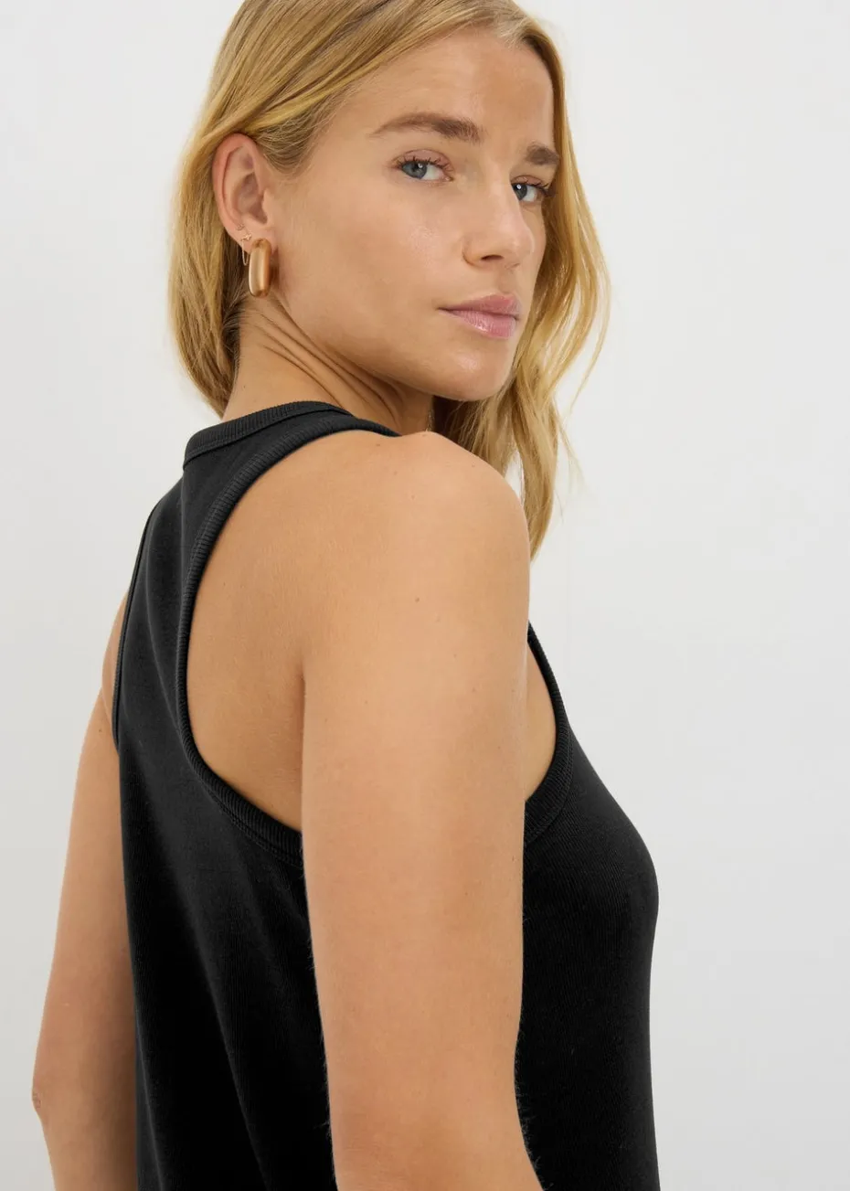 Black Racer Back Ribbed Midi Dress