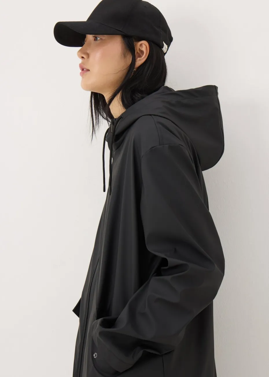 Black Rubberised Showerproof Parka Coat