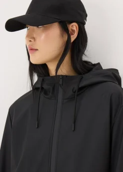 Black Rubberised Showerproof Parka Coat