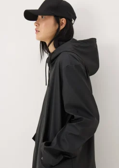 Black Rubberised Showerproof Parka Coat