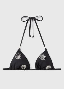 Black Shell Embroidered Triangle Bikini Top