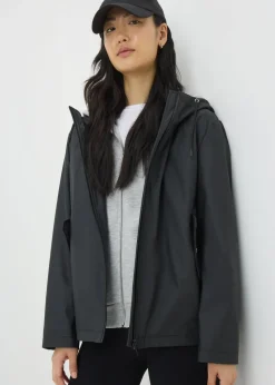 Black Short Rubberised Parka Jacket