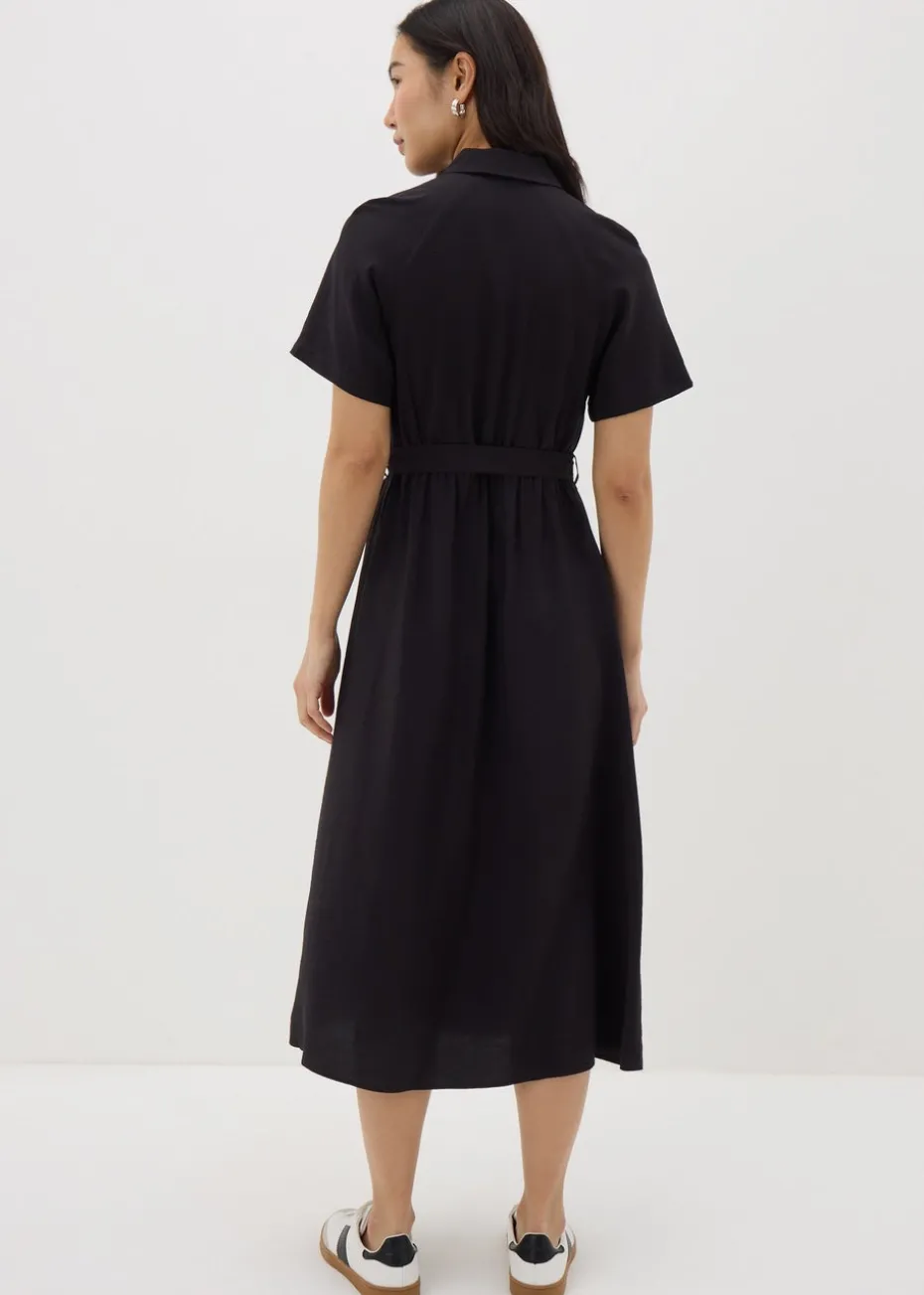 Black Short Sleeve Midi Shirt Dress