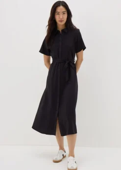 Black Short Sleeve Midi Shirt Dress