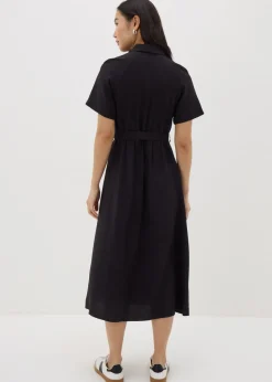 Black Short Sleeve Midi Shirt Dress