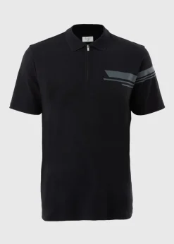 Black Shoulder Print 1/4 Zip Polo Shirt