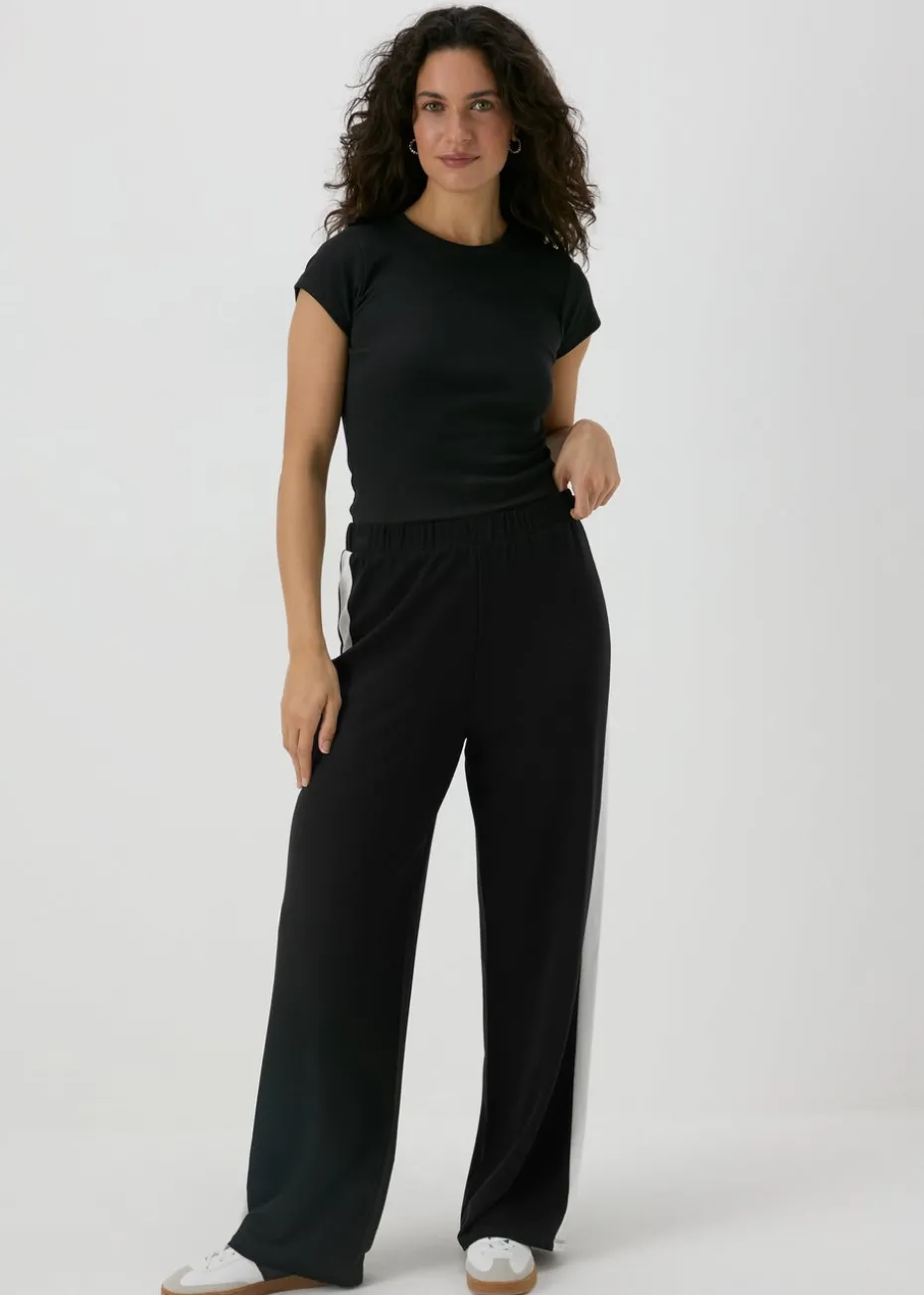Black Side Stripe Wide Leg Trousers