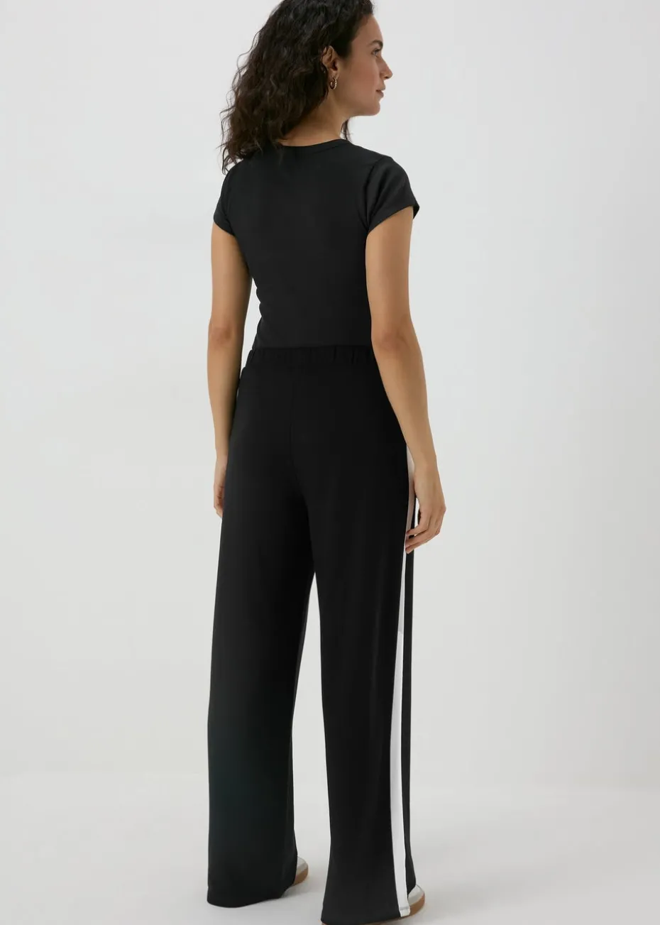 Black Side Stripe Wide Leg Trousers