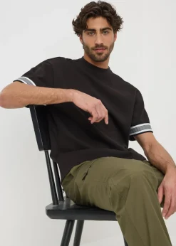 Black Smart Stripe Arm Co Ord T-Shirt