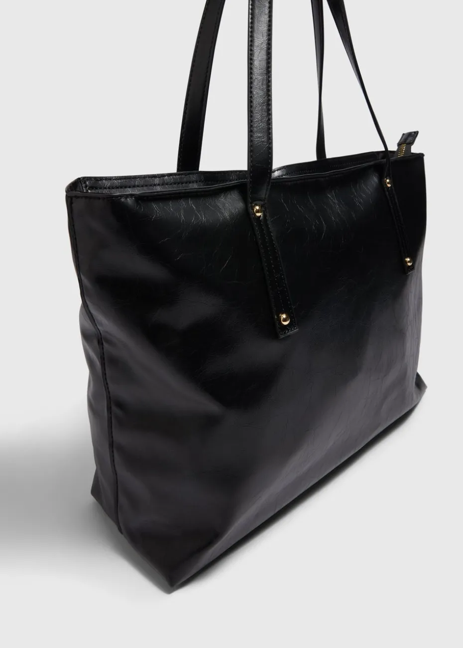 Black Soft PU Tote Bag