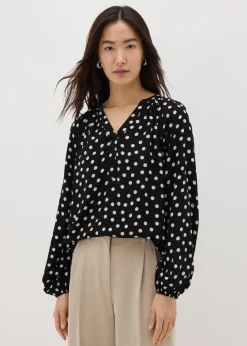Black Spot Popover Blouse