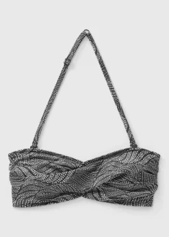 Black Spot Print Twist Bikini Top