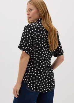 Black Spot Tie Waist Longline Shirt