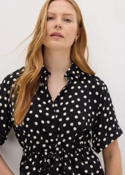 Black Spot Tie Waist Longline Shirt