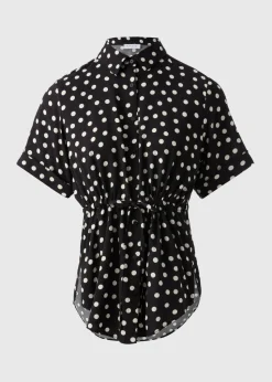 Black Spot Tie Waist Longline Shirt