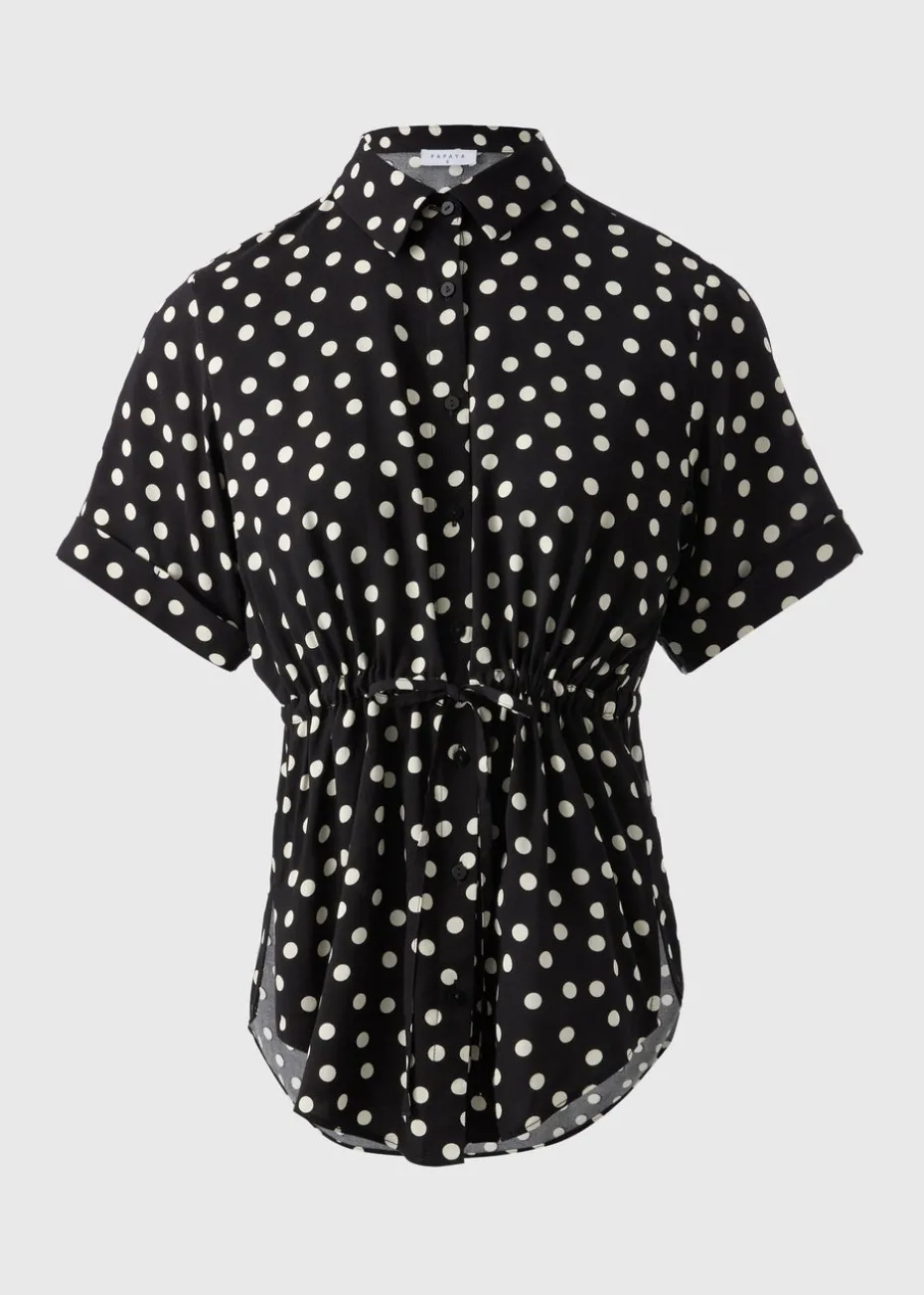 Black Spot Tie Waist Longline Shirt