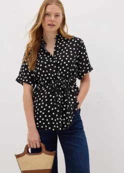 Black Spot Tie Waist Longline Shirt