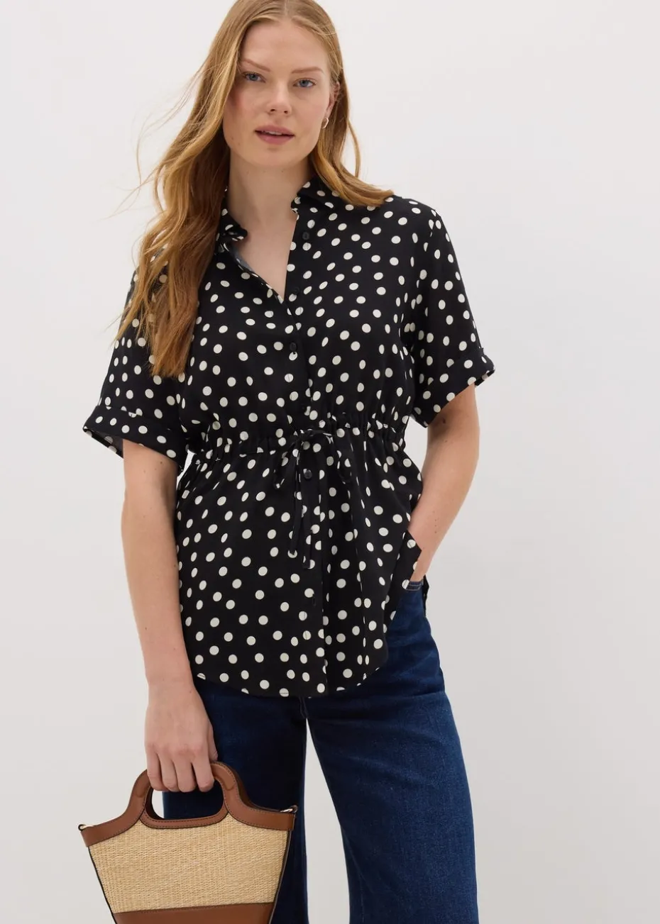 Black Spot Tie Waist Longline Shirt