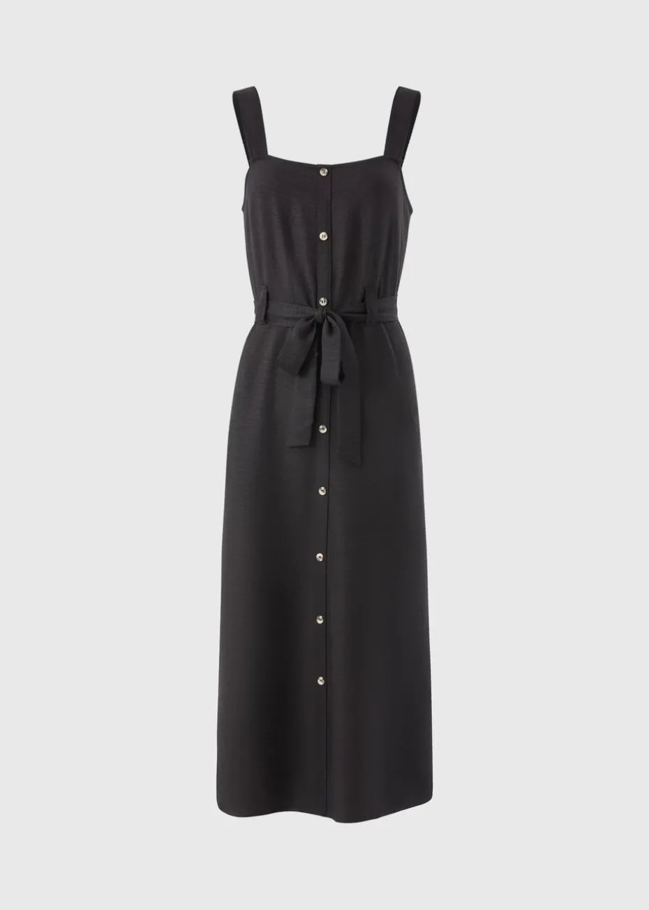 Black Square Neck Belted Midi Dress