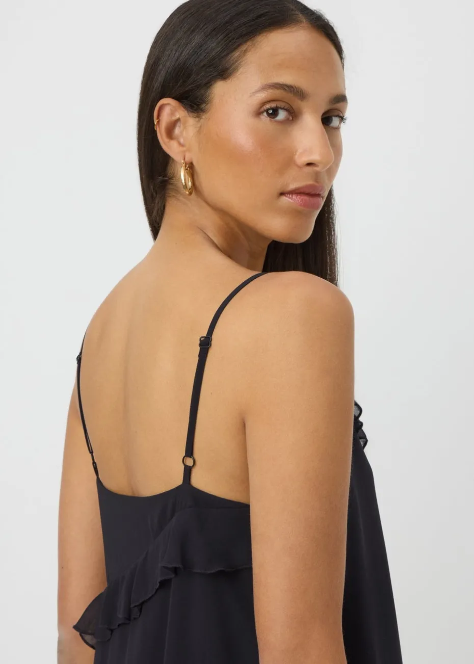 Black Strappy Frill Midi Dress