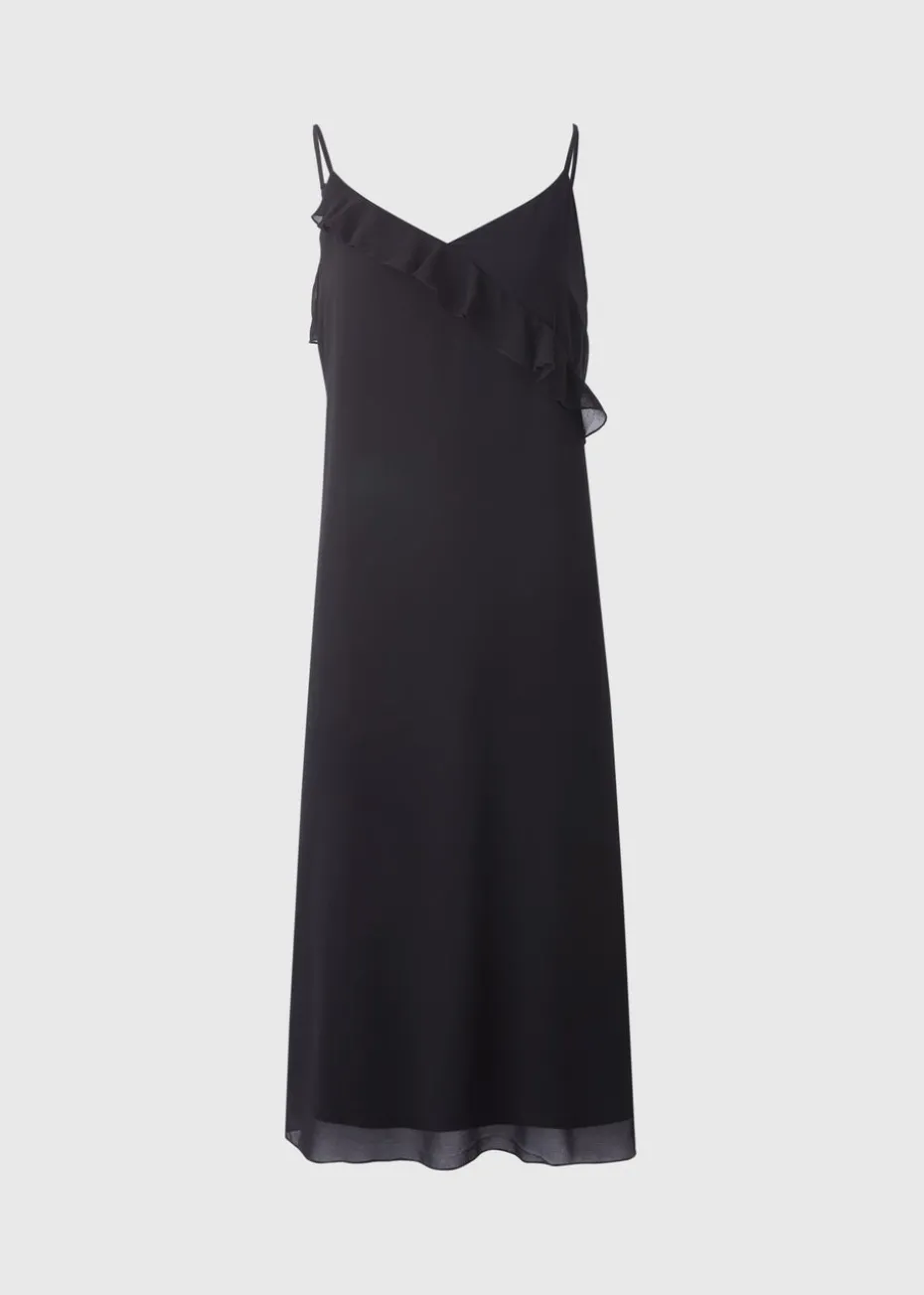 Black Strappy Frill Midi Dress