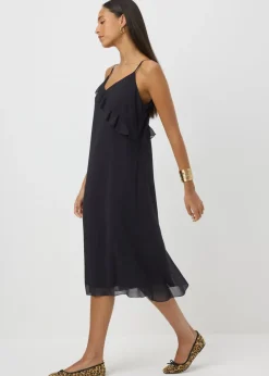 Black Strappy Frill Midi Dress