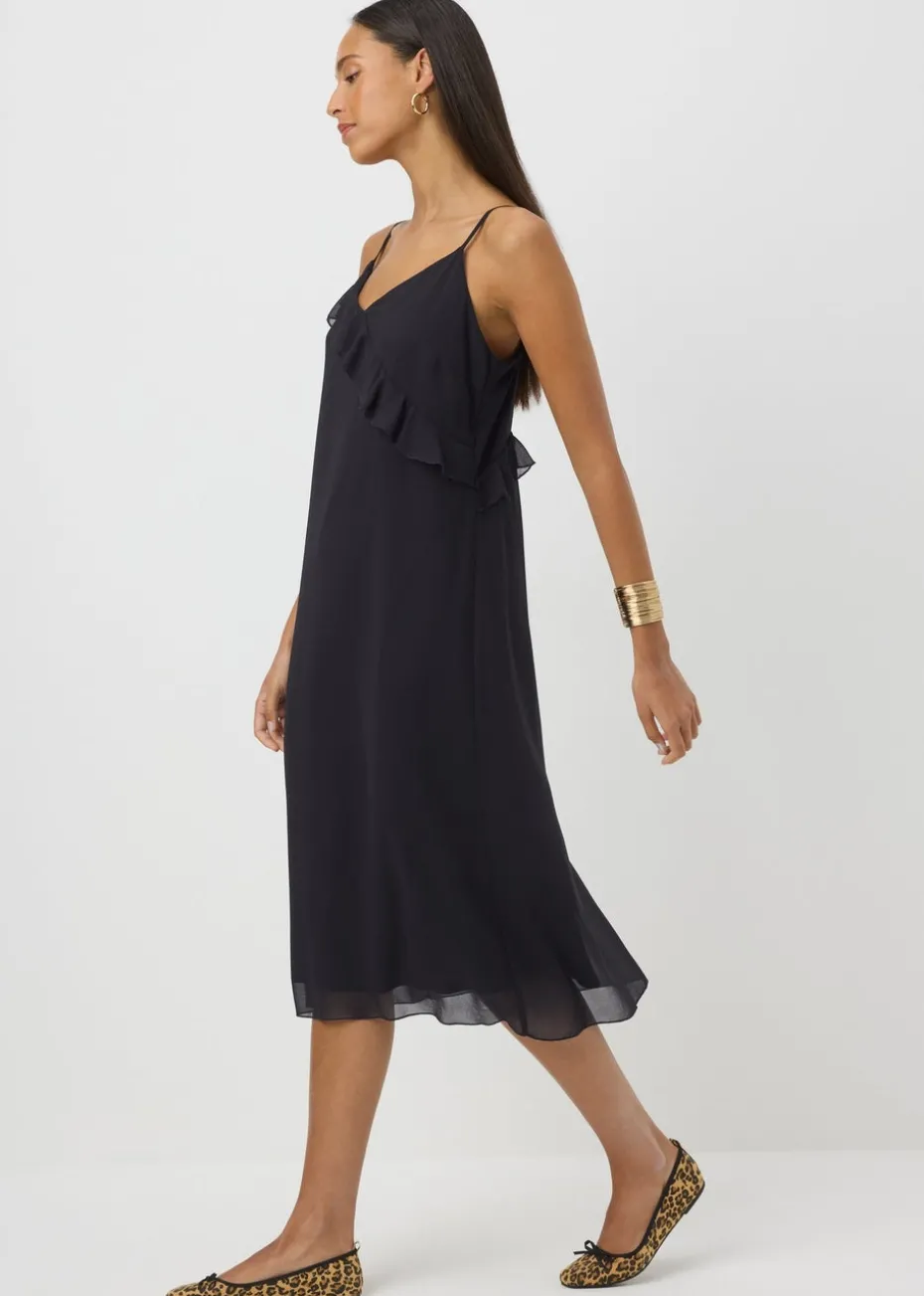 Black Strappy Frill Midi Dress