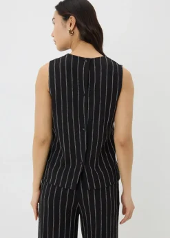 Black Stripe Button Back Co Ord Vest