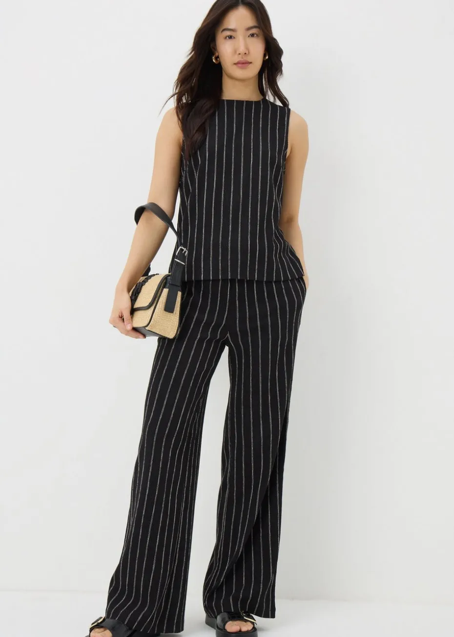 Black Stripe Button Back Co Ord Vest