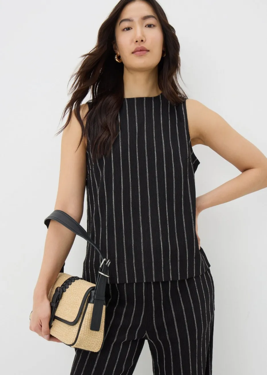 Black Stripe Button Back Co Ord Vest