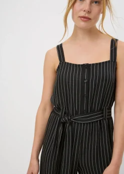 Black Stripe Button Front Jumpsuit