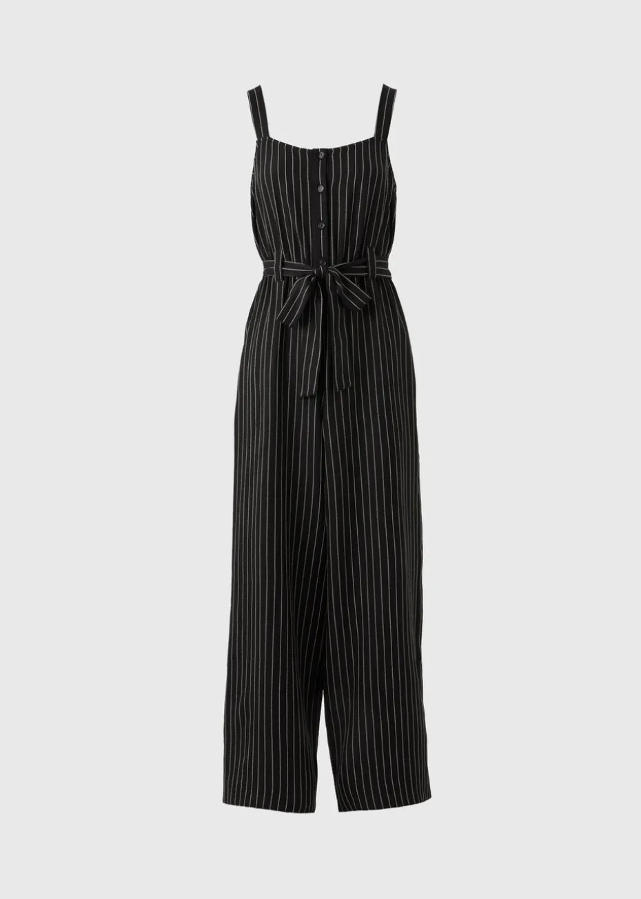 Black Stripe Button Front Jumpsuit