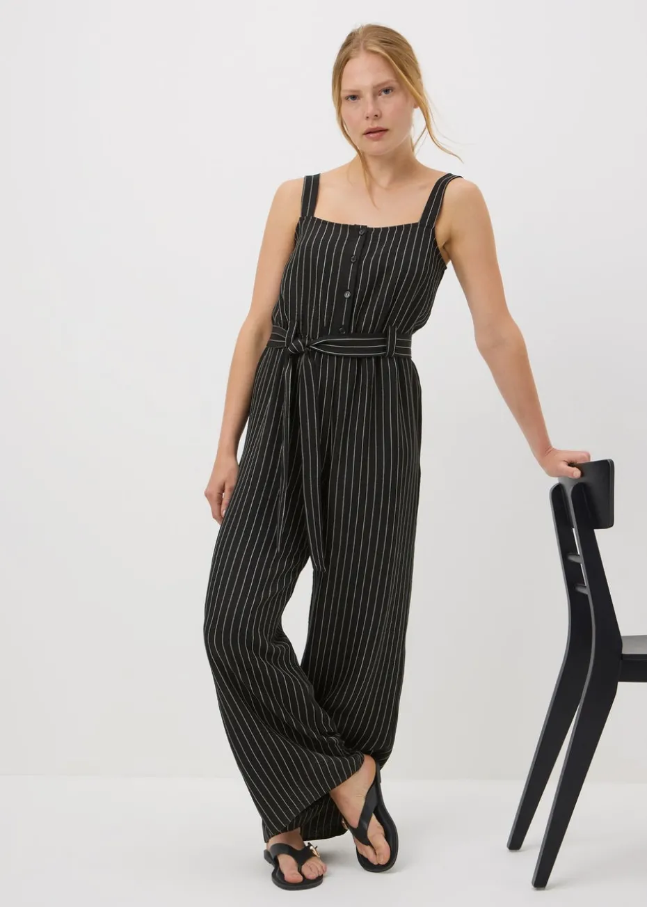 Black Stripe Button Front Jumpsuit
