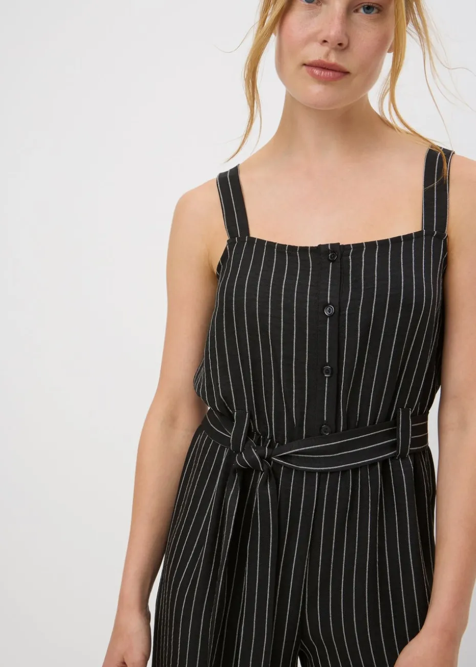 Black Stripe Button Front Jumpsuit