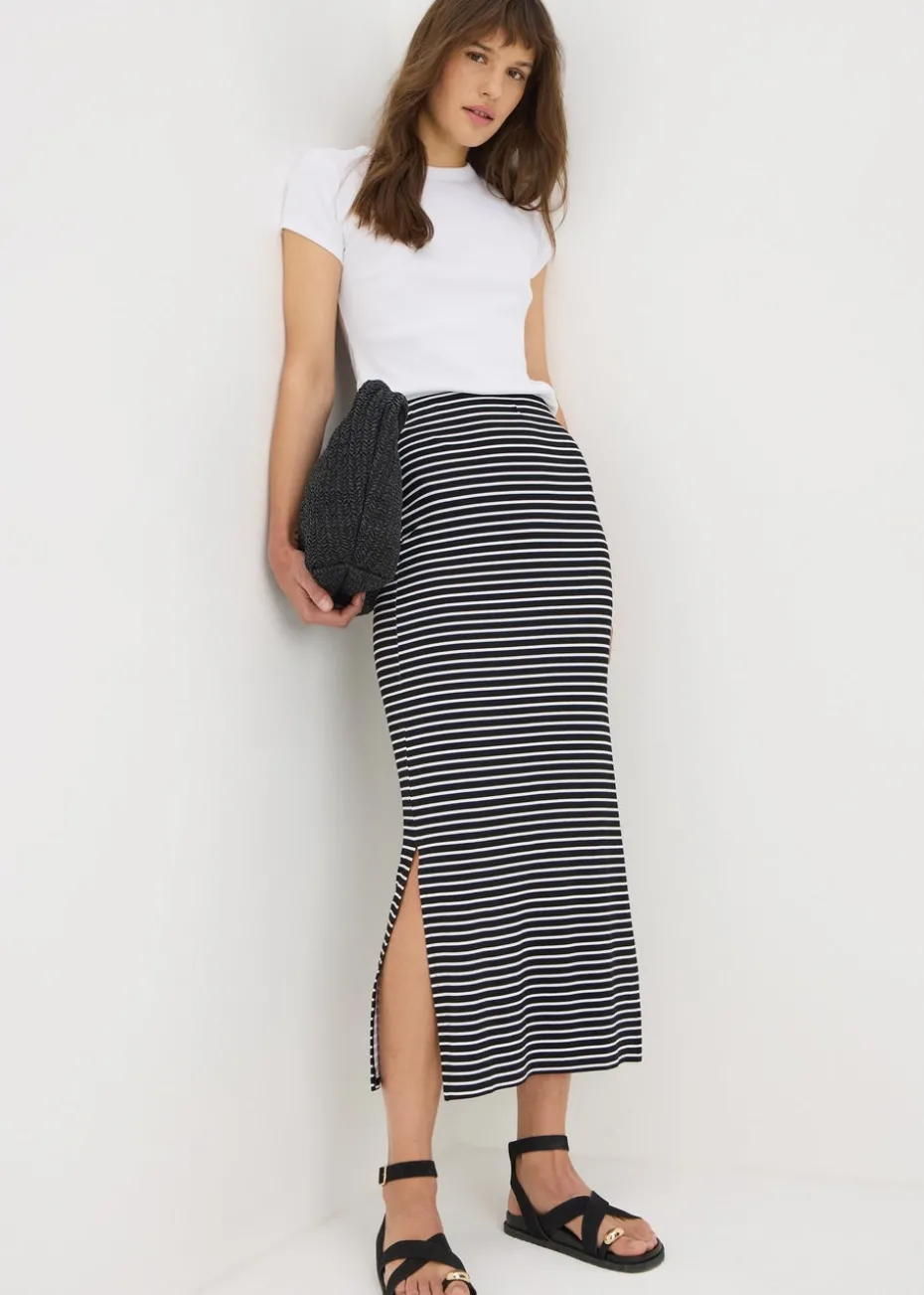 Black Stripe Jersey Maxi Skirt
