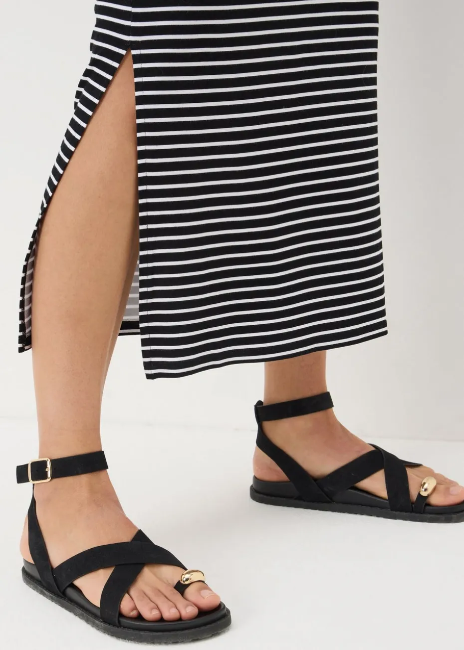 Black Stripe Jersey Maxi Skirt