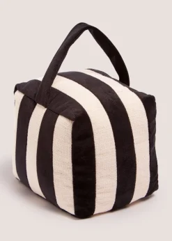 Black Stripe Velvet Door Stop Cube