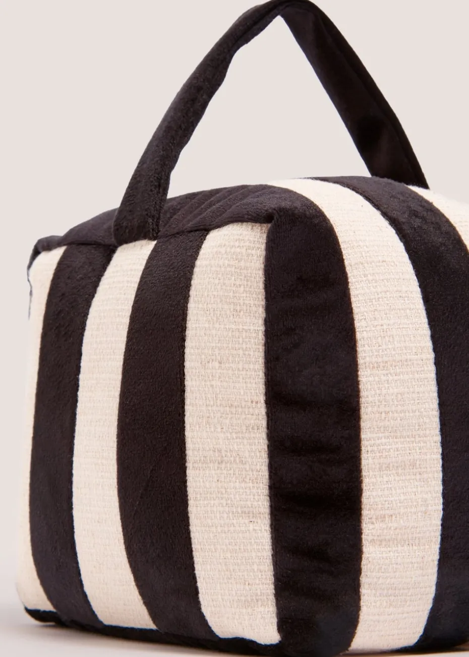 Black Stripe Velvet Door Stop Cube