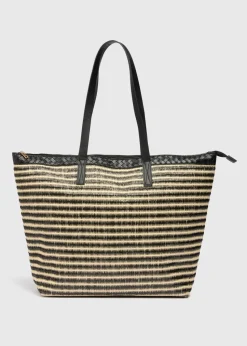 Black Striped Large Beach Bag